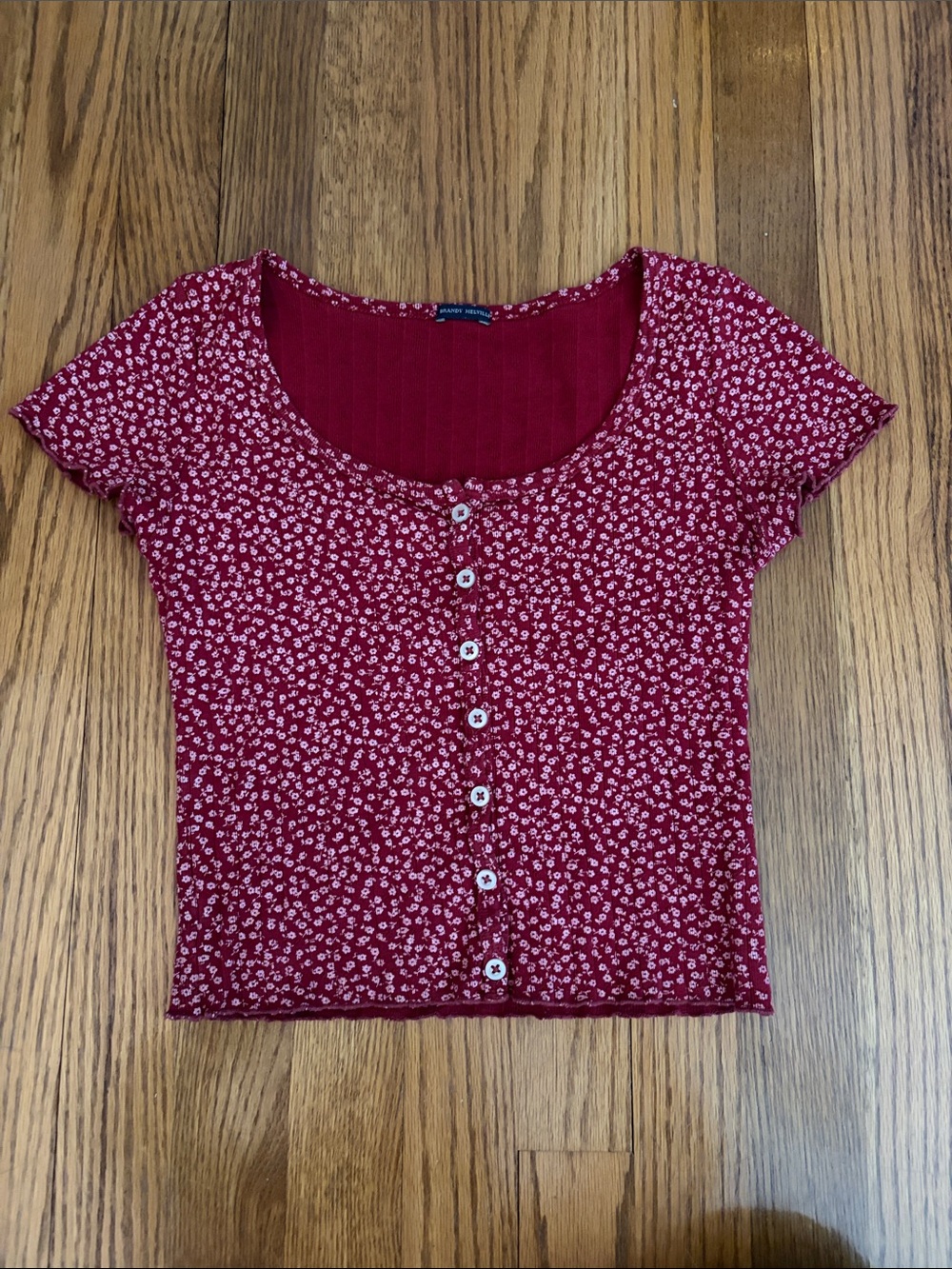 Brandy Melville Red Floral Button-Front Crop Top